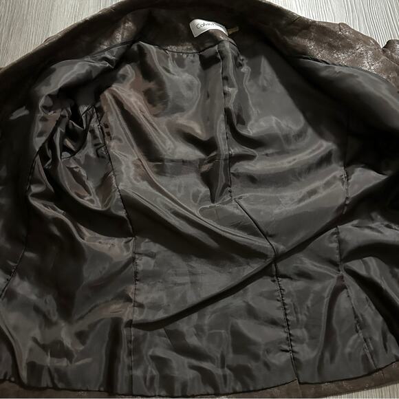 Calvin Klein Brown Silver Metallic‎ Long Sleeve Two Button Blazer Size 6 - Picture 3 of 8